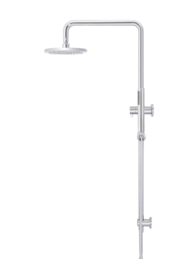 Meir Round Combination Shower Rail, 200mm Rose, Single Function Hand Shower, Chrome