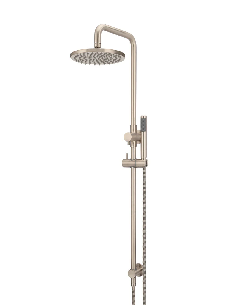 Meir Round Combination Shower Rail, 200mm Rose, Single Function Hand Shower, Champagne