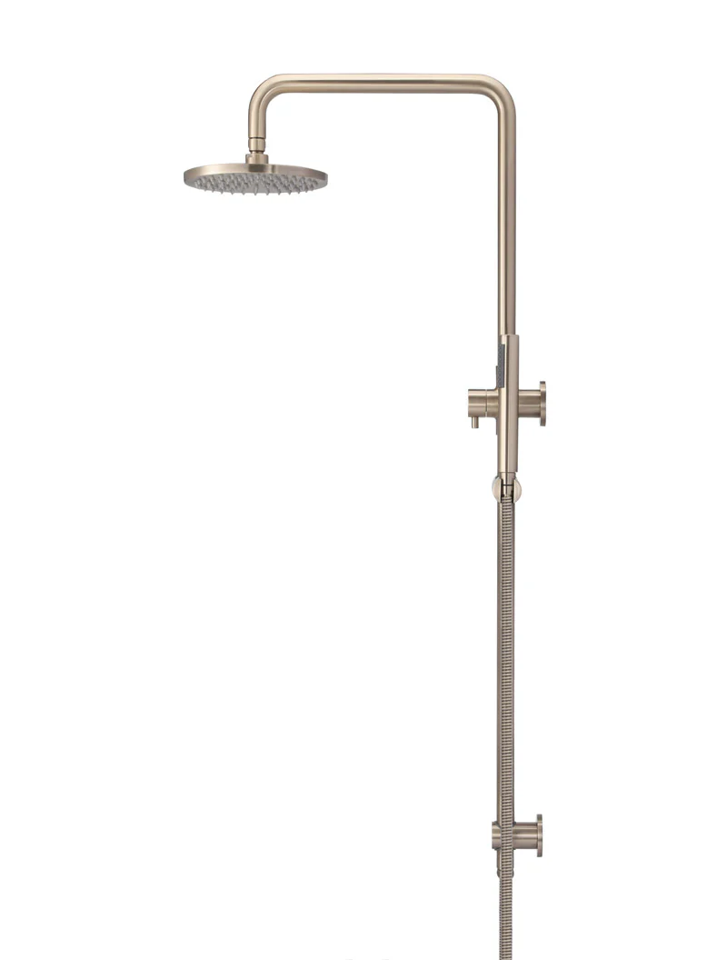 Meir Round Combination Shower Rail, 200mm Rose, Single Function Hand Shower, Champagne