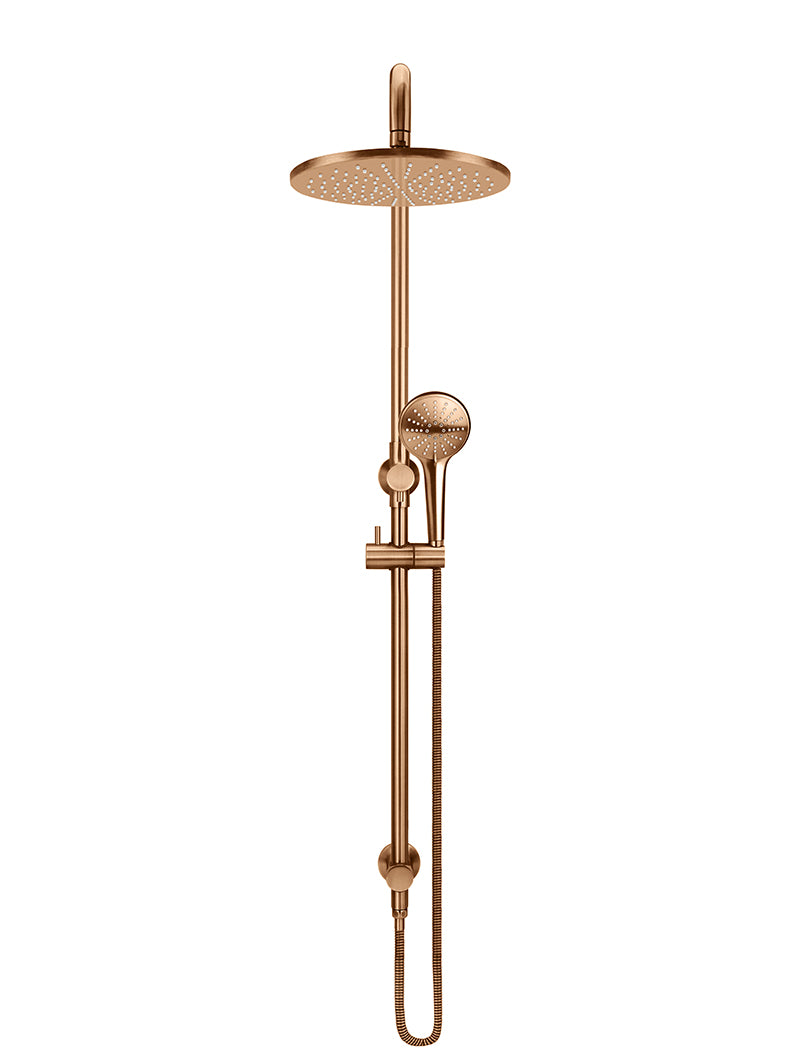 Meir Round Combination Shower Rail 300mm Rose, Three Function Hand Shower, Lustre Bronze