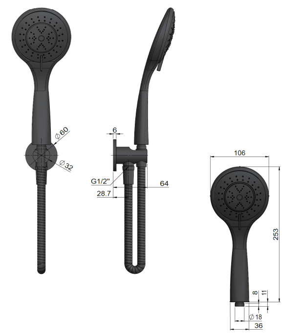 Meir Round Hand Shower on Fixed Bracket, Three Function Hand Shower Champagne