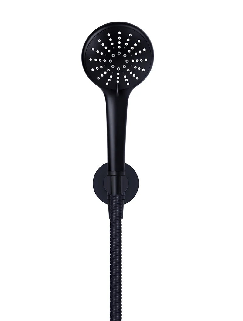 Meir Round Hand Shower on Fixed Bracket, Three Function Hand Shower Matte Black