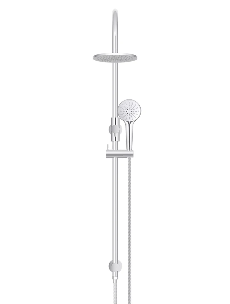 Meir Round Gooseneck Overhead Shower Set with 200mm Rose, Three-Function Hand Shower, Chrome