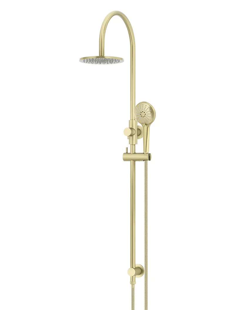 Meir Round Gooseneck Overhead Shower Set with 200mm Rose, Three-Function Hand Shower, Tiger Bronze