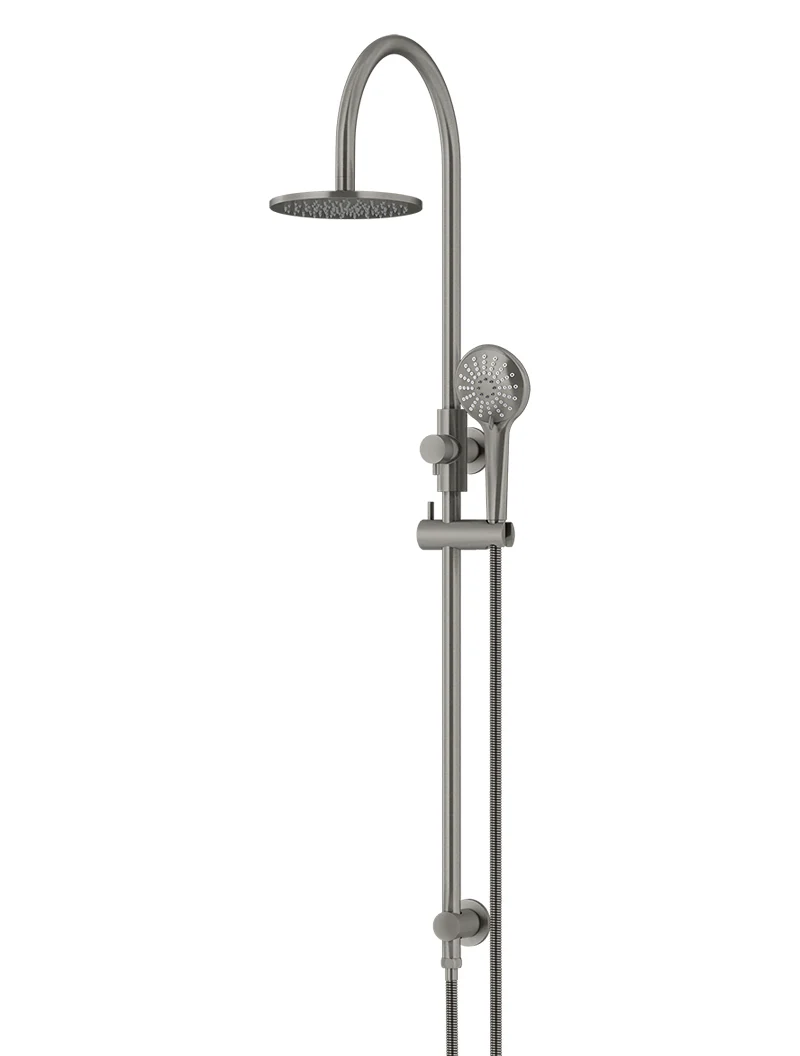 Meir Round Gooseneck Overhead Shower Set with 200mm Rose, Three-Function Hand Shower, Shadow