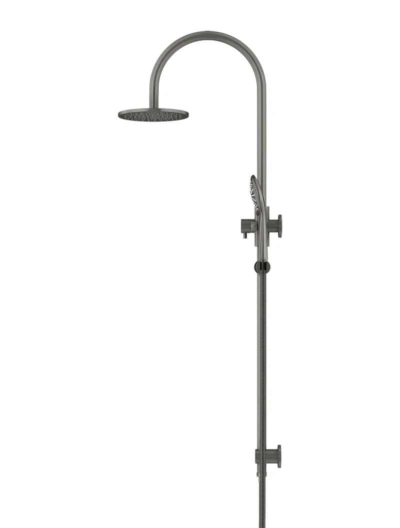 Meir Round Gooseneck Overhead Shower Set with 200mm Rose, Three-Function Hand Shower, Shadow