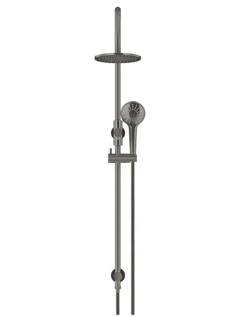 Meir Round Gooseneck Overhead Shower Set with 200mm Rose, Three-Function Hand Shower, Shadow