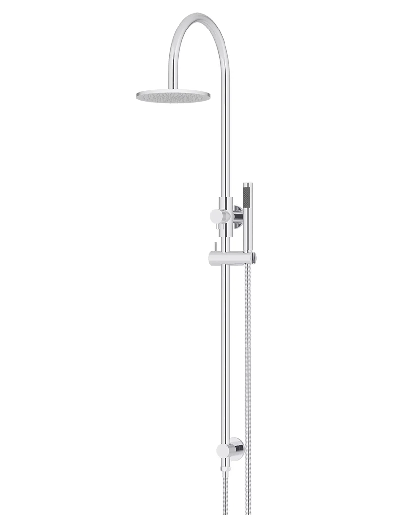 Meir Round Gooseneck Overhead Shower Set with 200mm Rose, Single-Function Hand Shower, Chrome
