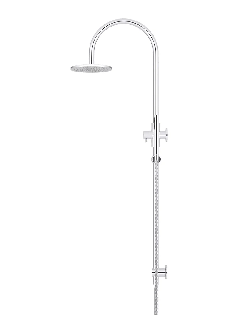 Meir Round Gooseneck Overhead Shower Set with 200mm Rose, Single-Function Hand Shower, Chrome