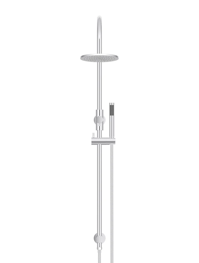 Meir Round Gooseneck Overhead Shower Set with 200mm Rose, Single-Function Hand Shower, Chrome