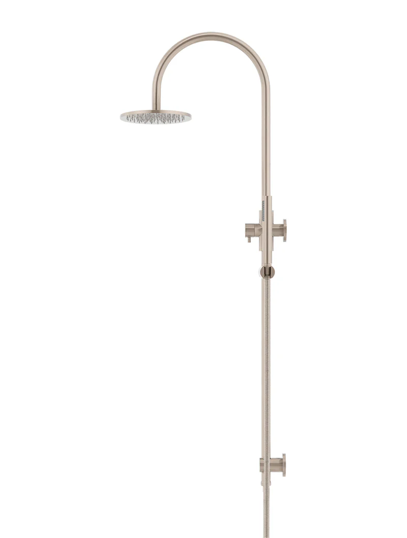 Meir Round Gooseneck Overhead Shower Set with 200mm Rose, Single-Function Hand Shower, Champagne