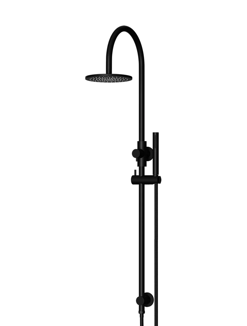 Meir Round Gooseneck Overhead Shower Set with 200mm Rose, Single-Function Hand Shower, Matte Black