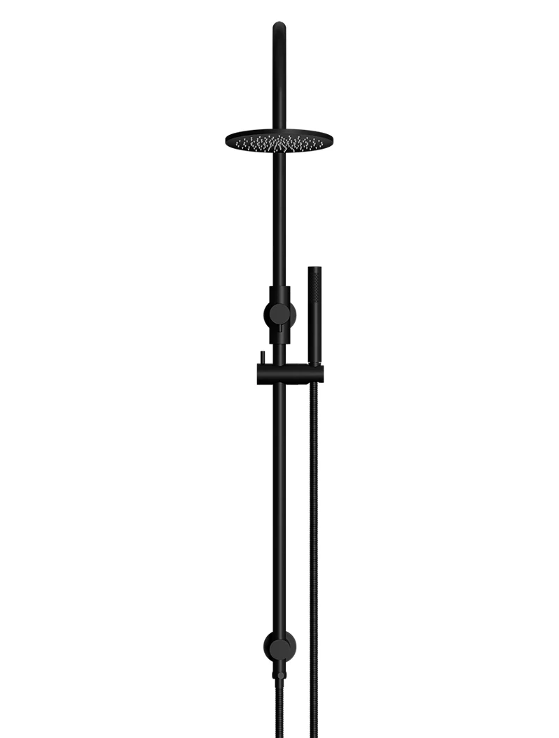 Meir Round Gooseneck Overhead Shower Set with 200mm Rose, Single-Function Hand Shower, Matte Black
