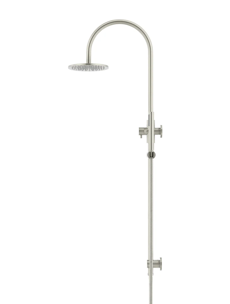 Meir Round Gooseneck Overhead Shower Set with 200mm Rose, Single-Function Hand Shower, Brushed Nickel