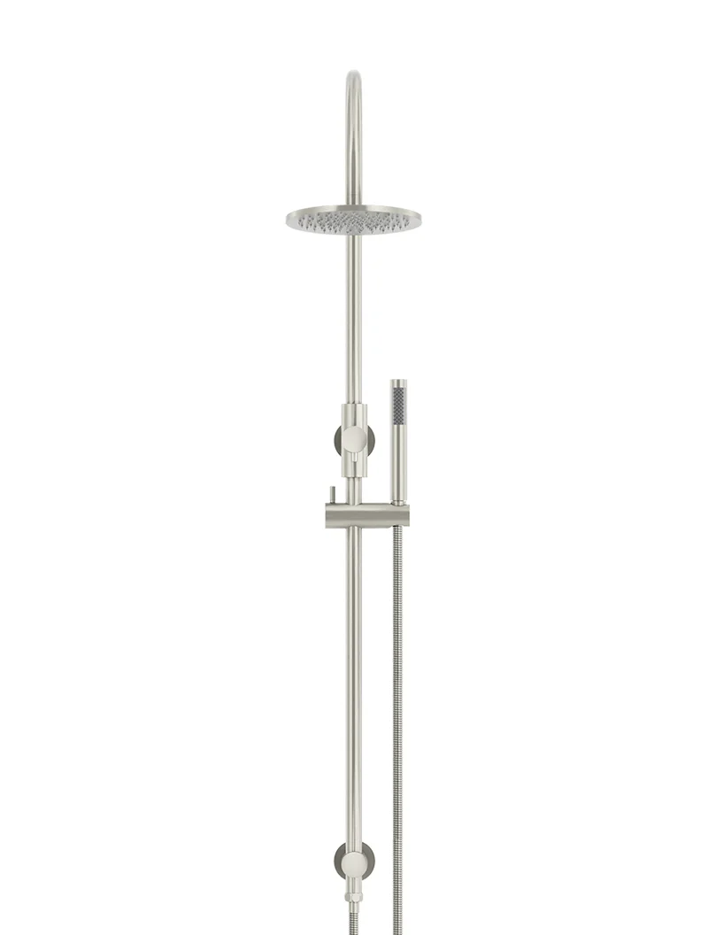 Meir Round Gooseneck Overhead Shower Set with 200mm Rose, Single-Function Hand Shower, Brushed Nickel
