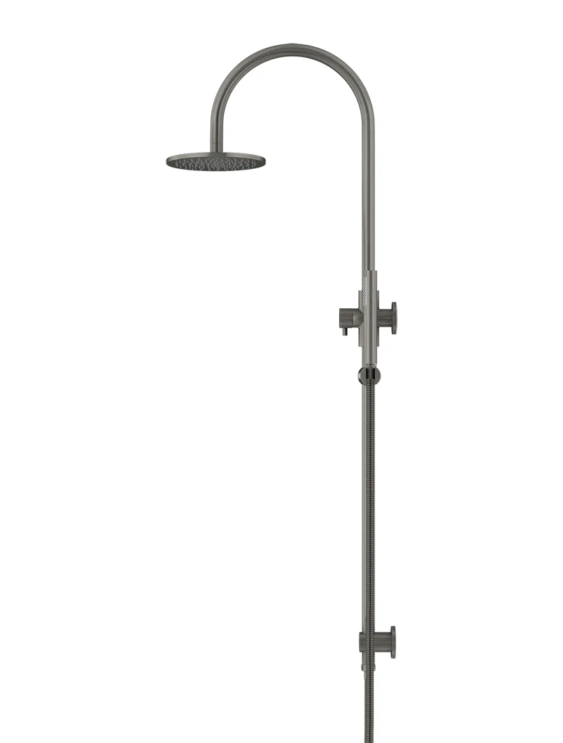 Meir Round Gooseneck Overhead Shower Set with 200mm Rose, Single-Function Hand Shower, Shadow