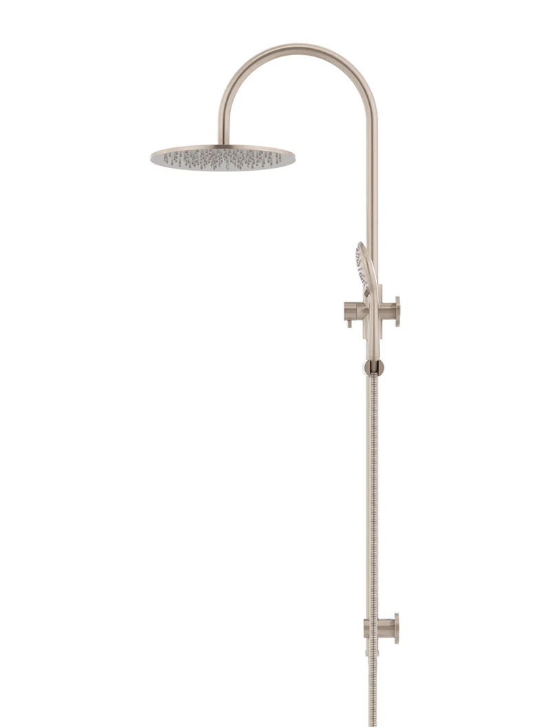 Meir 300mm Round Overhead Shower Rail, Three Function Hand Shower, Champagne