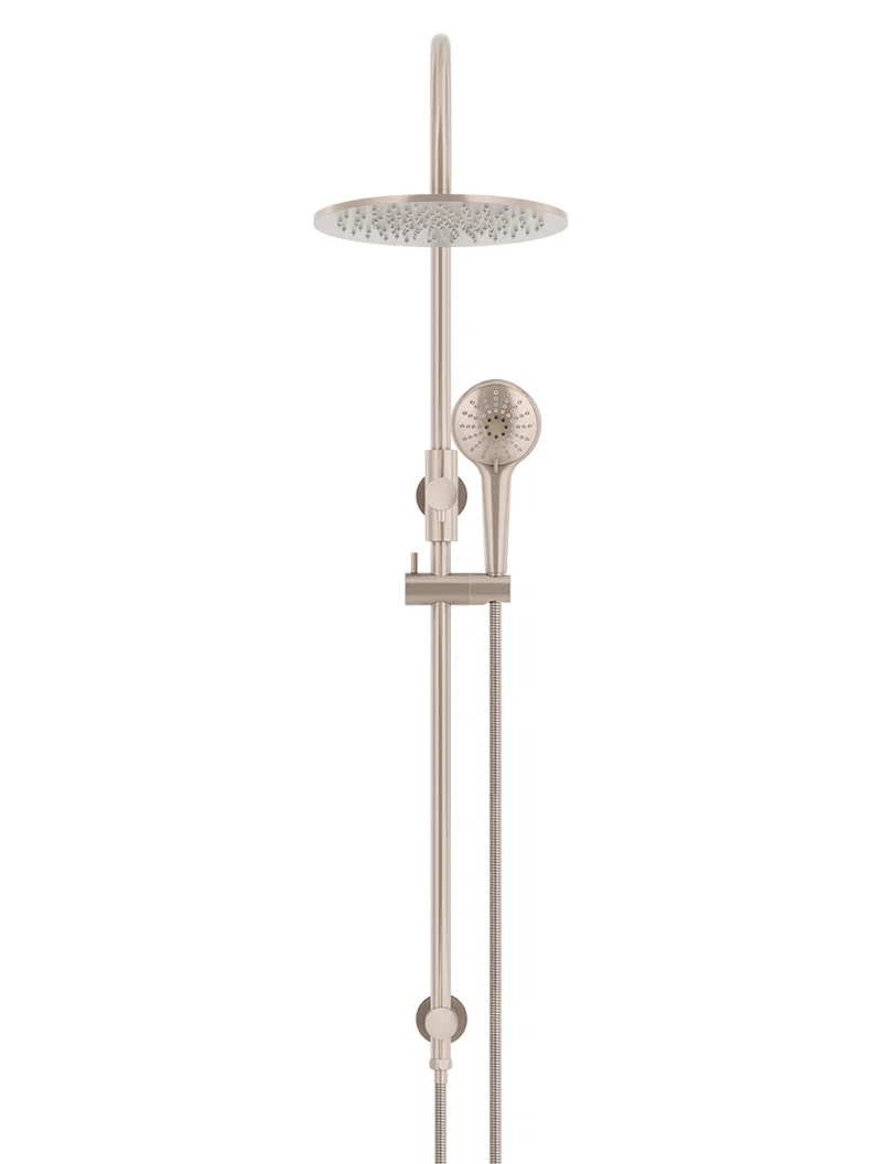 Meir 300mm Round Overhead Shower Rail, Three Function Hand Shower, Champagne