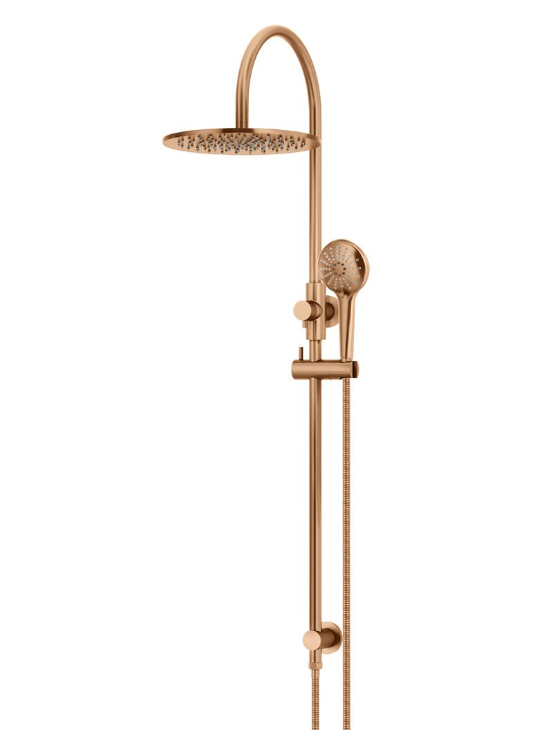 Meir 300mm Round Overhead Shower Rail, Three Function Hand Shower, Lustre Bronze