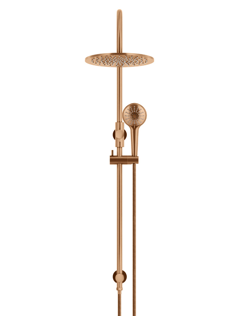 Meir 300mm Round Overhead Shower Rail, Three Function Hand Shower, Lustre Bronze