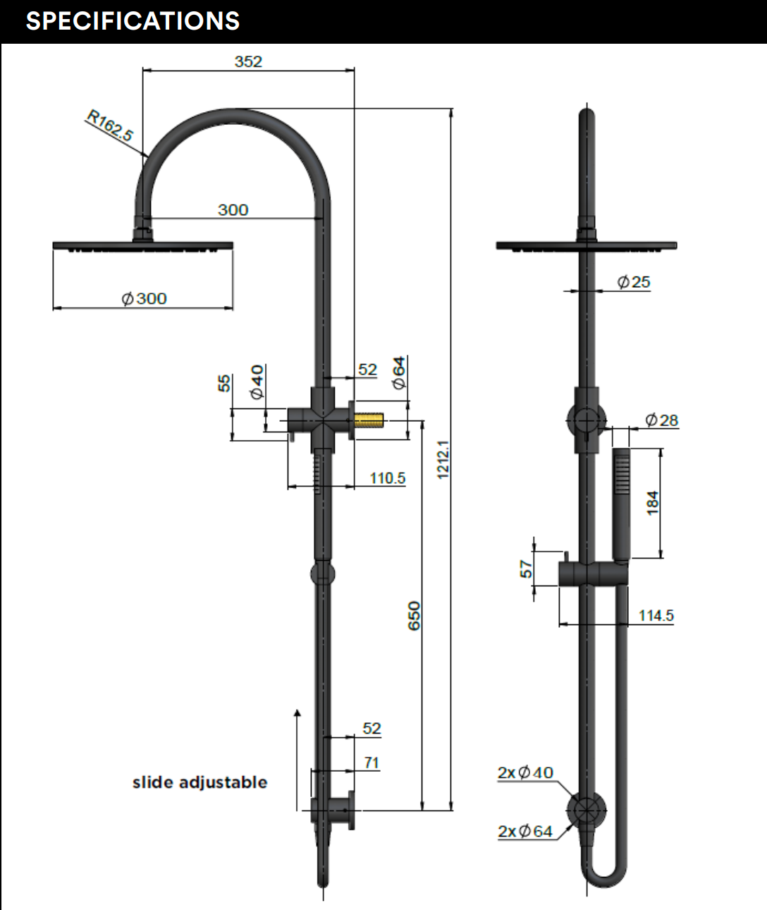 Meir 300mm Round Overhead Shower Set, Single Function Hand Shower, Lustre Bronze