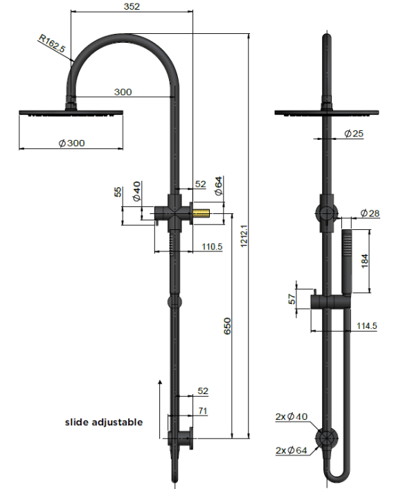 Meir 300mm Round Overhead Shower Set, Single Function Hand Shower, Matte Black