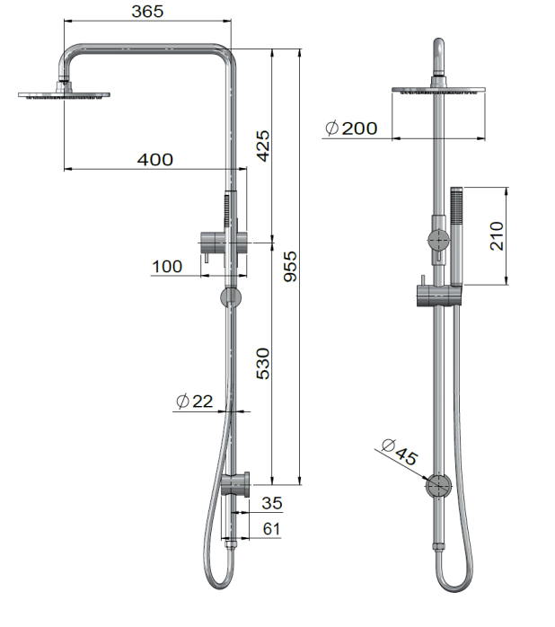 Meir Outdoor Combination Shower Rail - SS316