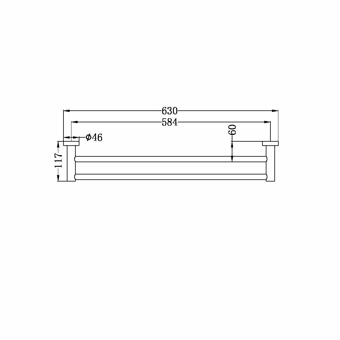 Nero Mecca Double Towel Rail 600mm, Brushed Nickel