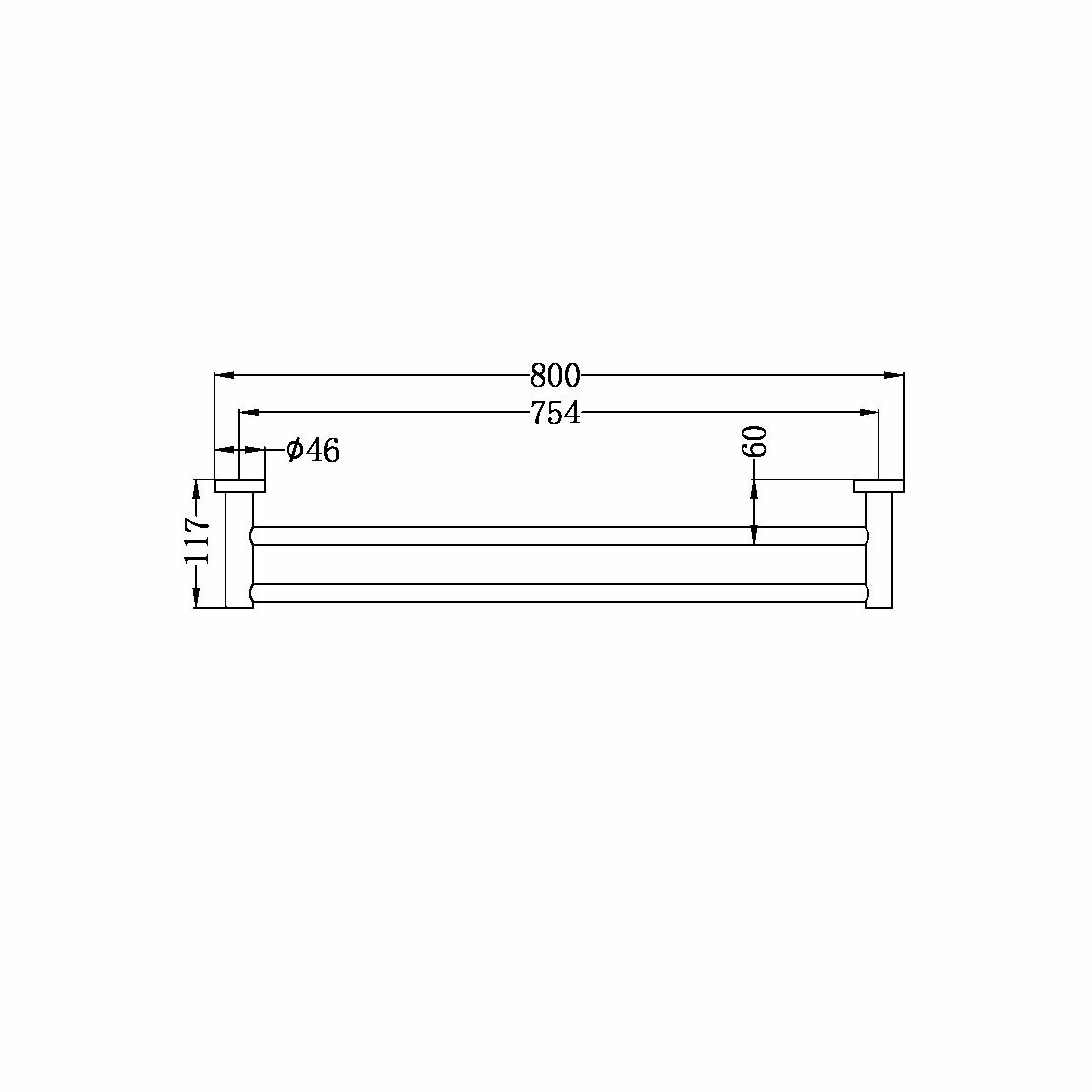 Nero Mecca Double Towel Rail 800mm, Chrome