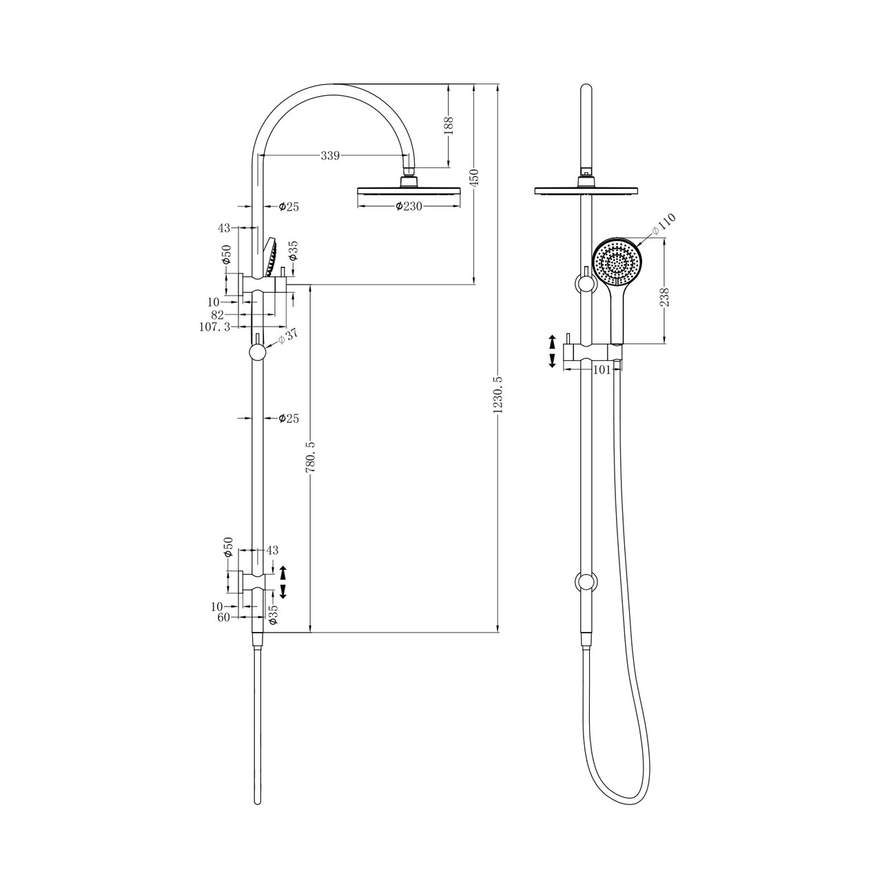 Nero Mecca Twin Shower With Air Shower, Brushed Gold