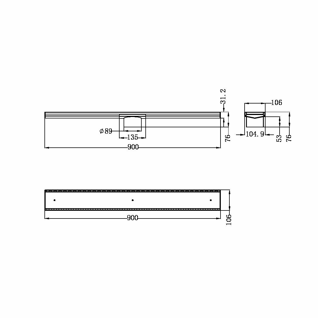 Nero Tile Insert V Channel Floor Grate 89mm Outlet, Matte Black