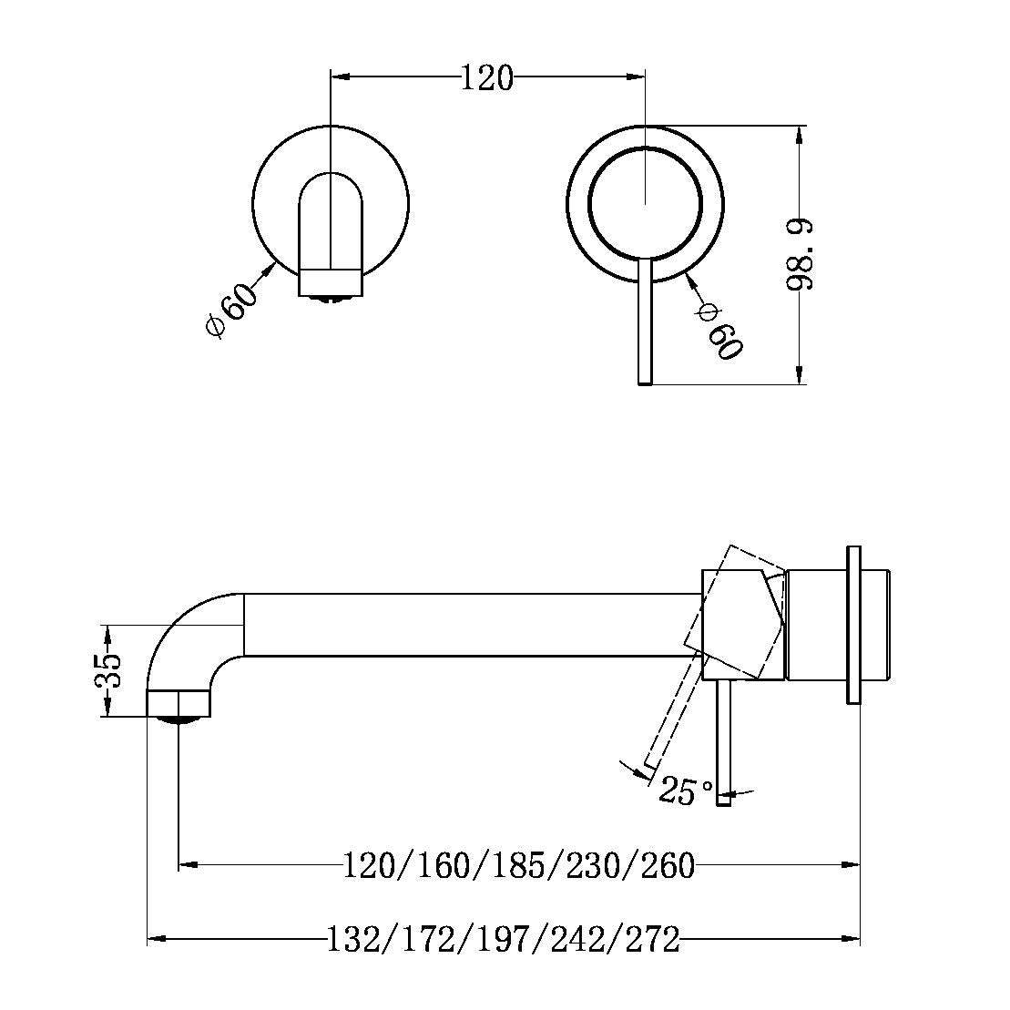 Nero Mecca Wall Basin/Bath Mixer Separate Back Plate 260mm, Chrome