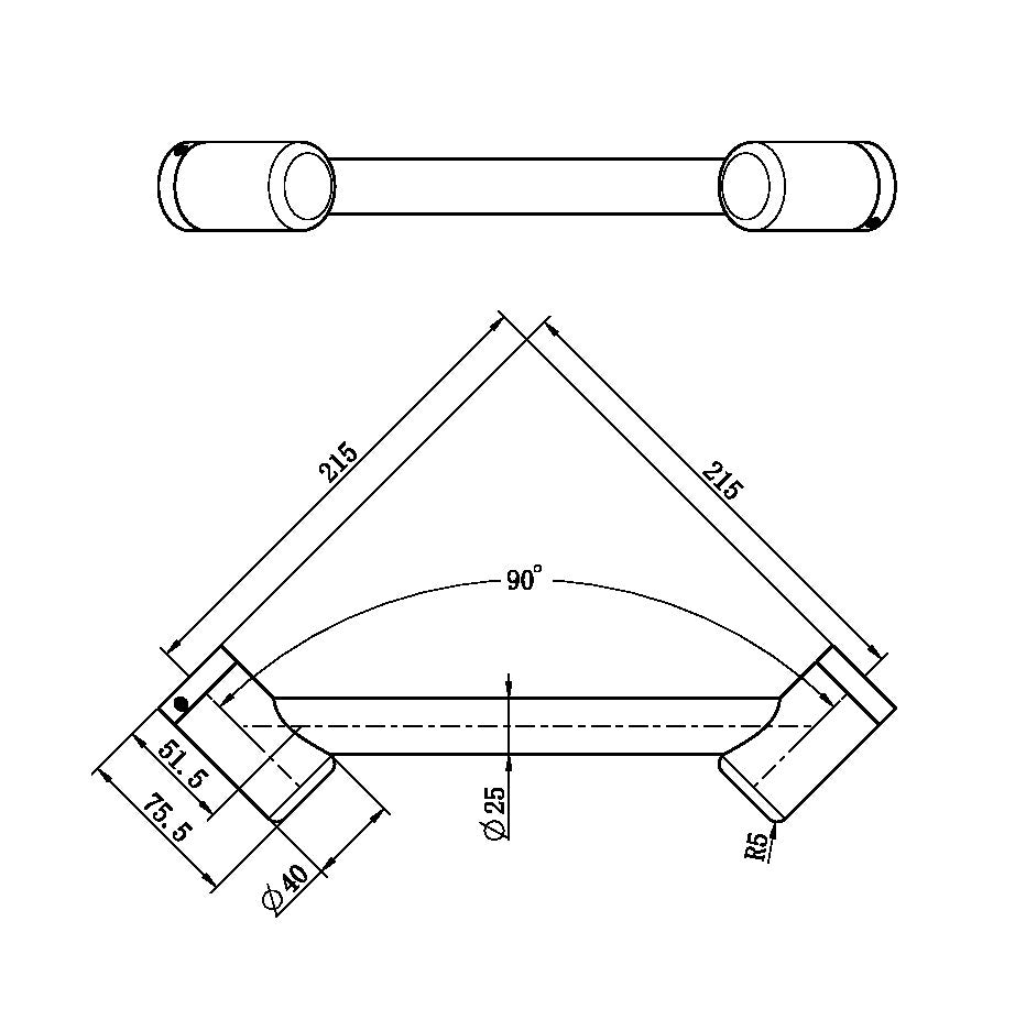 Nero Mecca Care 25mm Footrest Corner Grab Rail 215mm, Matte Black