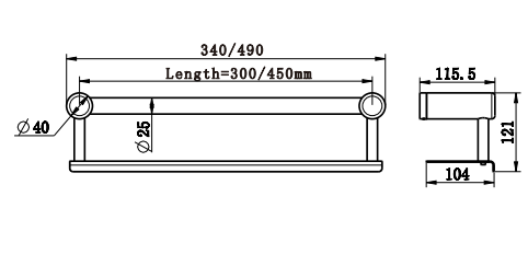 Nero Mecca Care 25mm Grab Rail With Shelf 450mm,Gunmetal