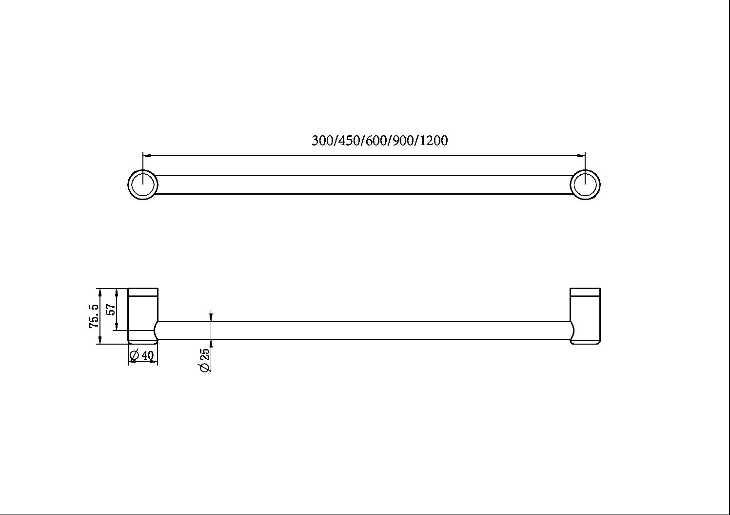 Nero Mecca Care 25mm Grab Rail 1200mm, Matte Blac