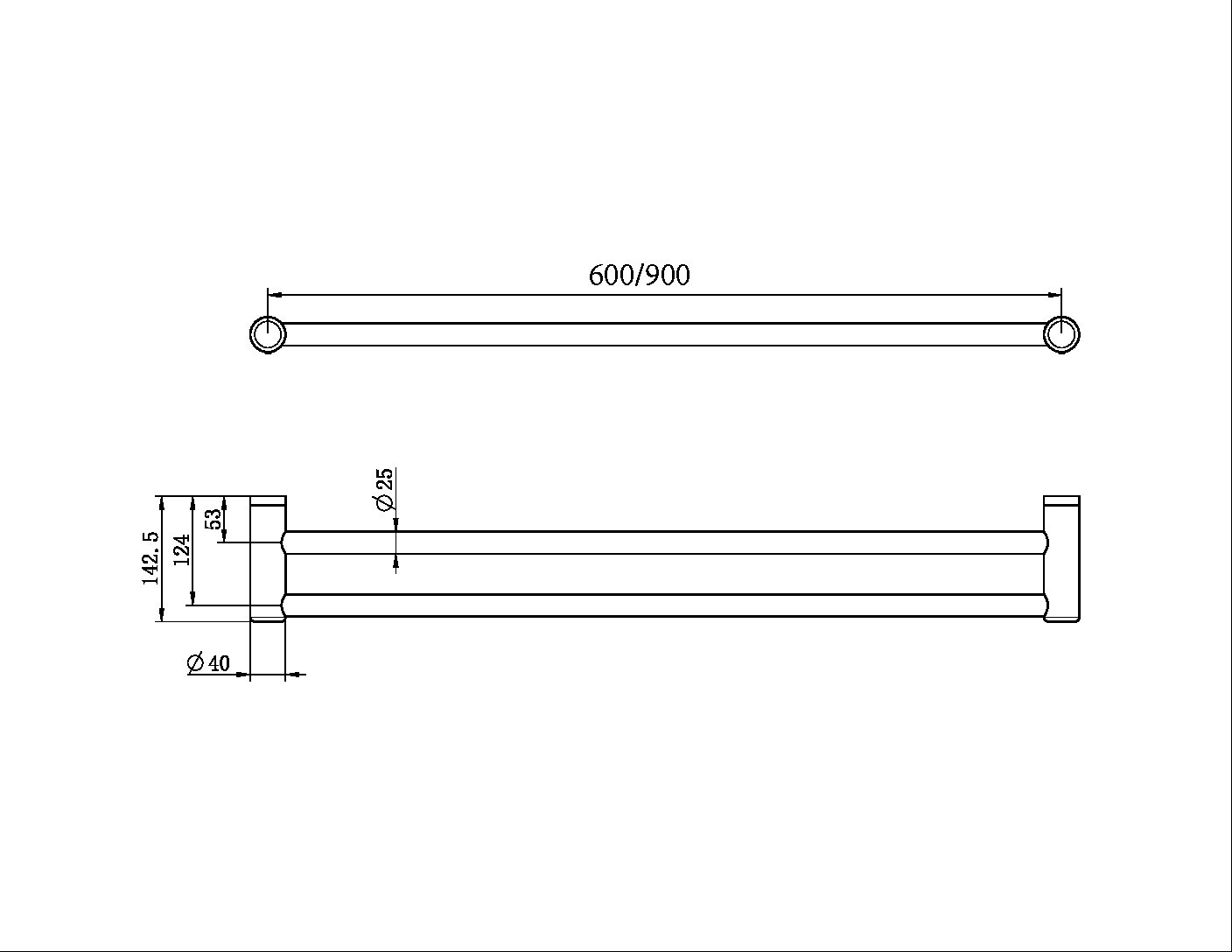 Nero Mecca Care 25mm Grab Double Towel Rail 900mm, Brushed Nickel