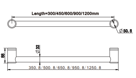 Nero Mecca Care 32mm Grab Rail 600mm, Chrome