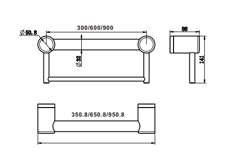 Nero Mecca Care 32mm Grab Rail With Towel Holder 300mm, Brushed Gold