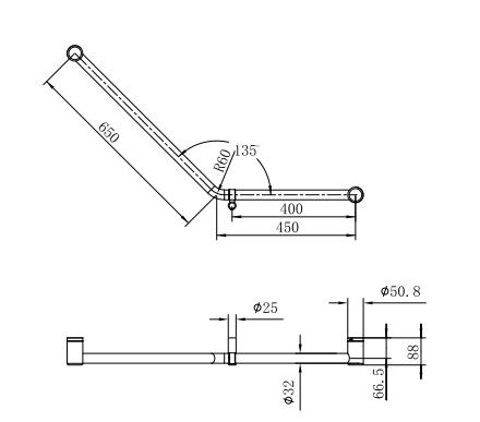 Nero Mecca Care 32mm Dda Grab Rail Set 45 Degree 750X900mm, Brushed Gold