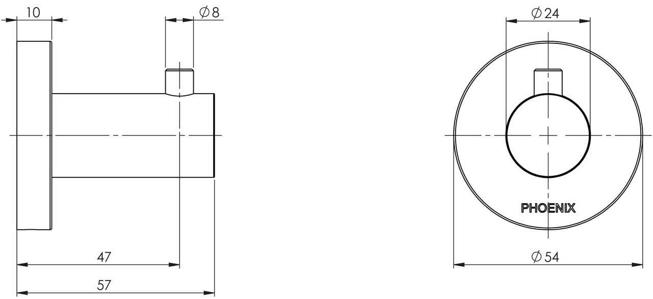 Phoenix Radii Robe Hook Round Plate, Brushed Nickel