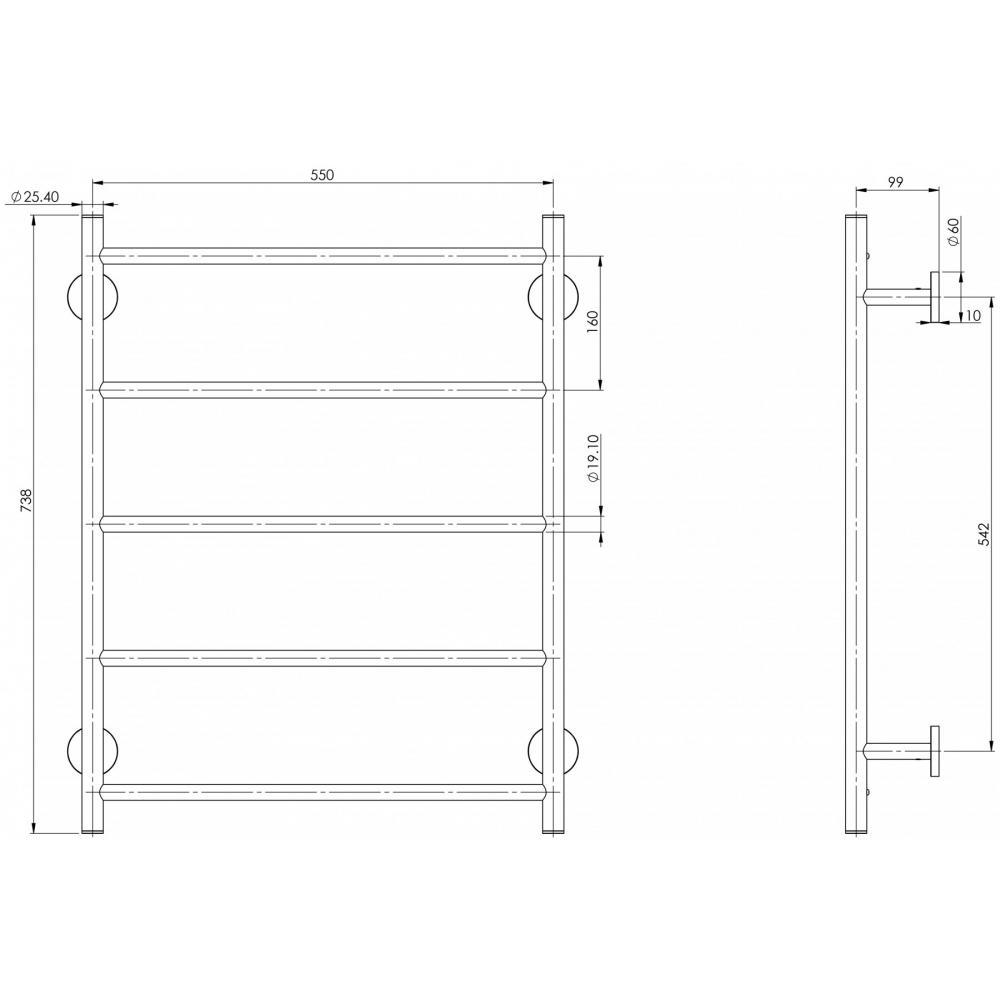 Phoenix Radii Towel Ladder 550 x 740mm Round Plate, Brushed Nickel