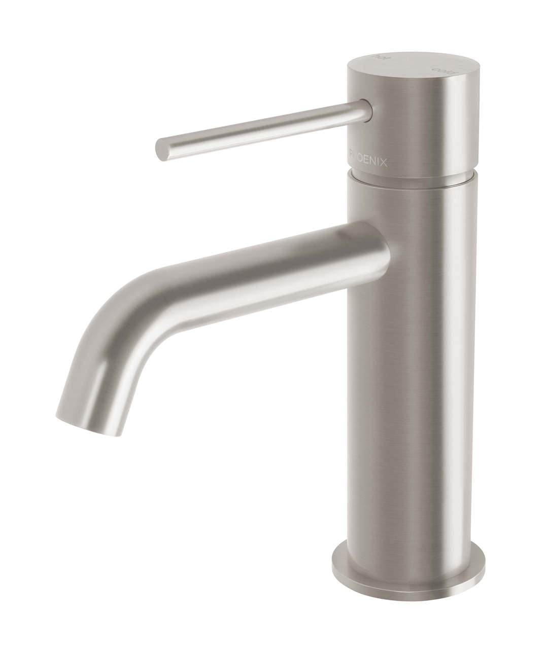 Phoenix Vivid Slimline Basin Mixer Curved Outlet, Brushed Nickel