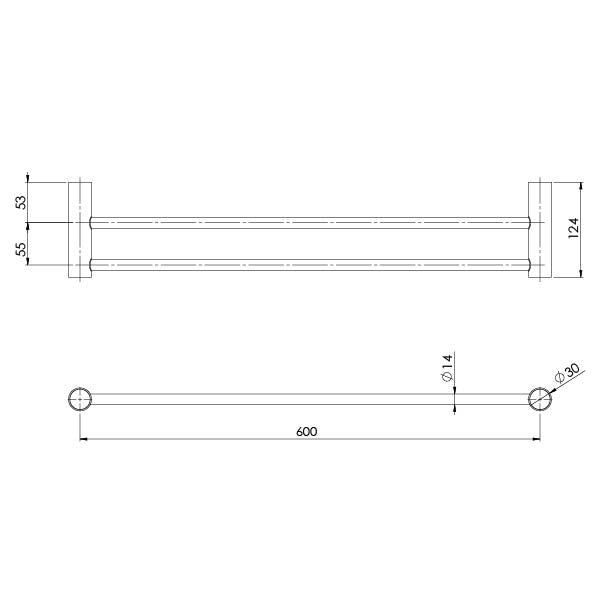 Phoenix Vivid Slimline Double Towel Rail 600mm, Brushed Carbon