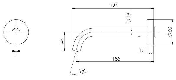 Phoenix Vivid Slimline Plus Wall Basin / Bath Outlet 180mm, Chrome