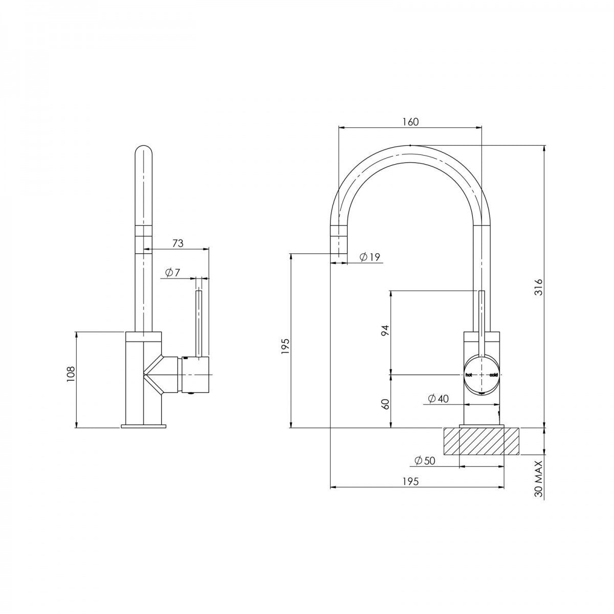 Phoenix Vivid Slimline Sink Mixer 160mm Gooseneck, Brushed Gold