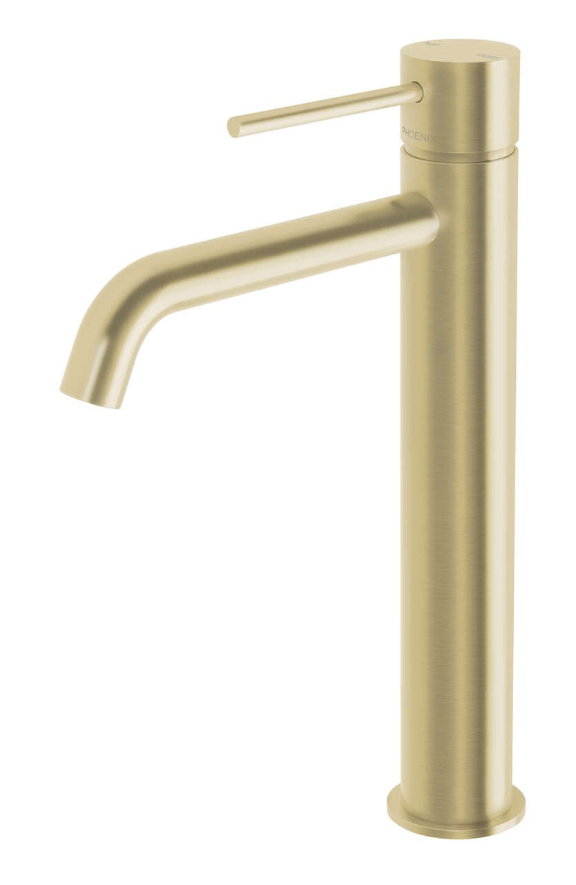 Phoenix Vivid Slimline Vessel Mixer Curved Outlet, Brushed Gold