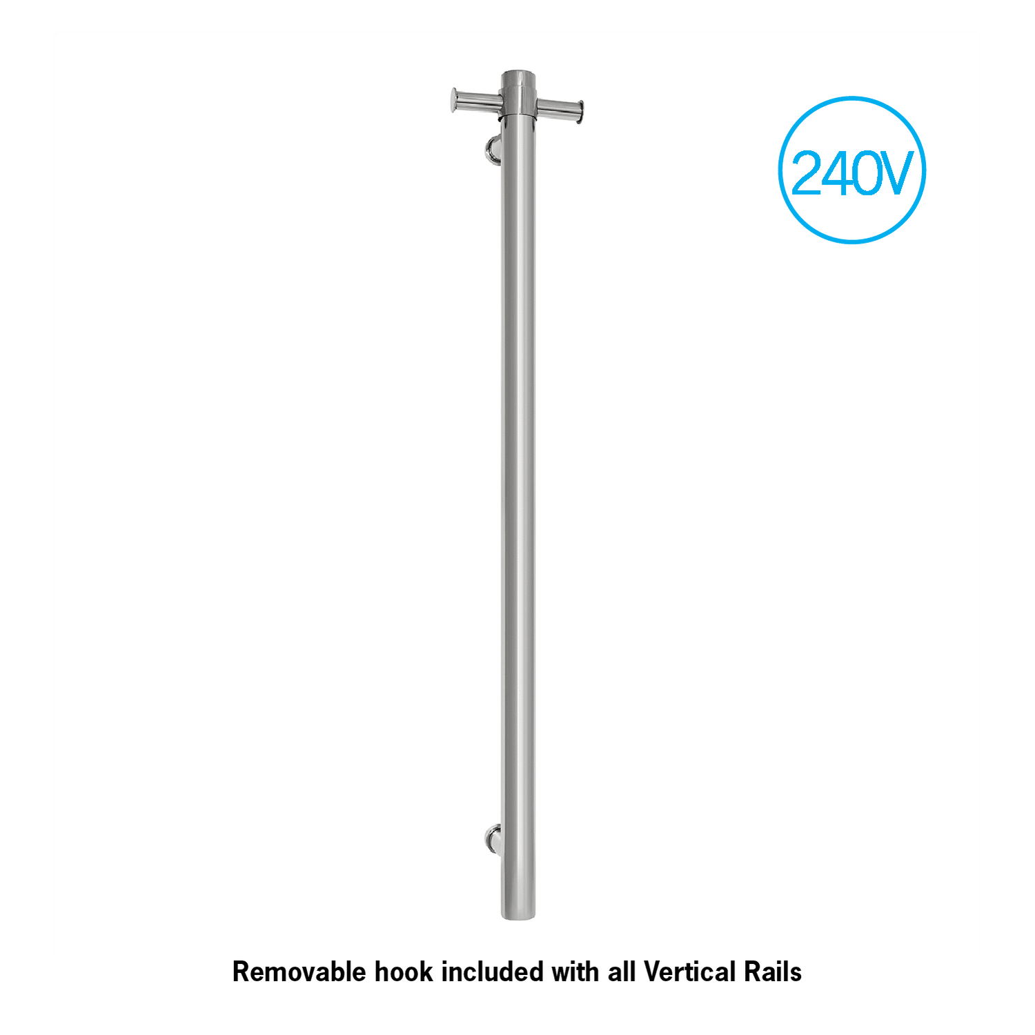 Thermogroup Thermorail Vertical Round 240Volt Heated Towel Rail, Polished Stainless Steel