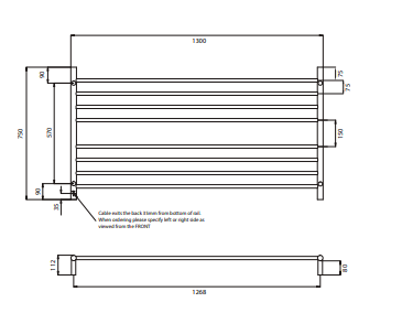 Radiant Heating 1300 x 750mm Rnd Heated Towel Rail LEFT, Polished