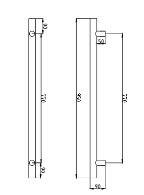 Radiant Heating Vertical Single Heated Towel Bar 40mm X 950mm, Brushed Nickel