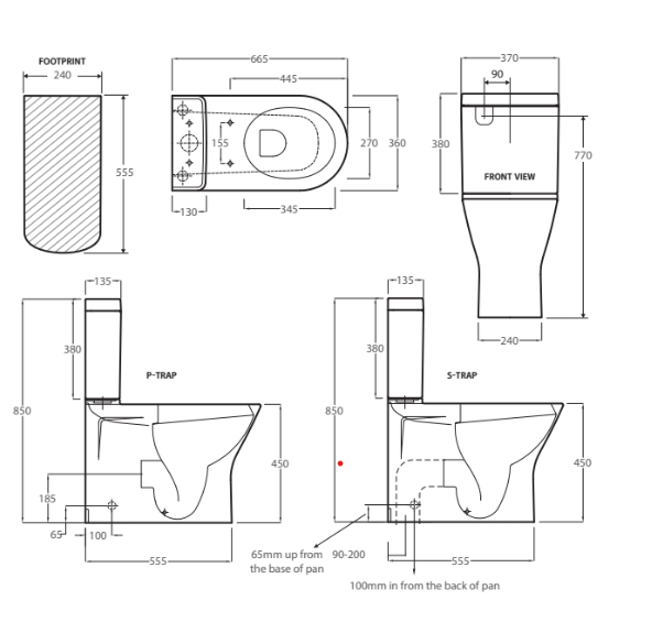 Fienza RAK Resort Back-to-Wall, S-Trap Toilet Suite, Bottom Inlet